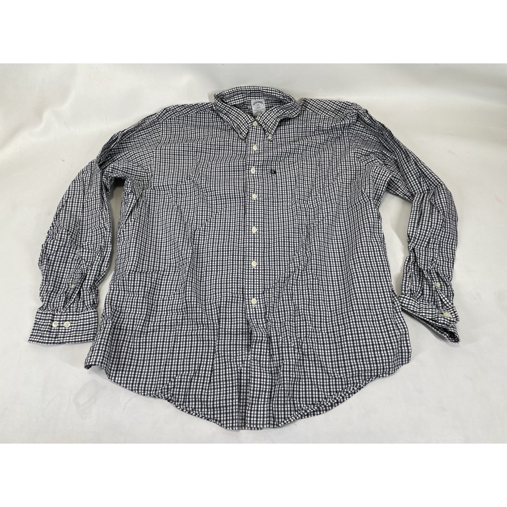 Brooks Brothers 346 Slim Fit Plaid Button Down Shirt Mens Size 2XL Blue